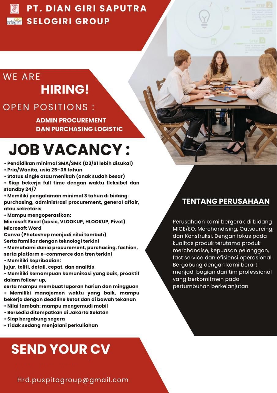 gambar Dibutuhkan admin procurement dan Purchasing logistik